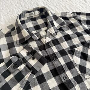 OCHENTA Flannel Shirt Mens Large BLACK & WHITE Plaid Everyday Wear Chest Pocket